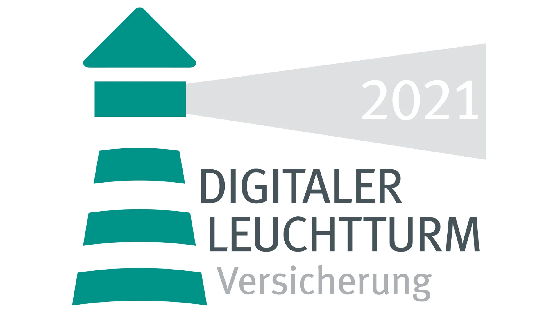 Logo des Digitalen Leuchtturm Versicherung Award 2021 mit stilisiertem Leuchtturm und Lichtstrahl.